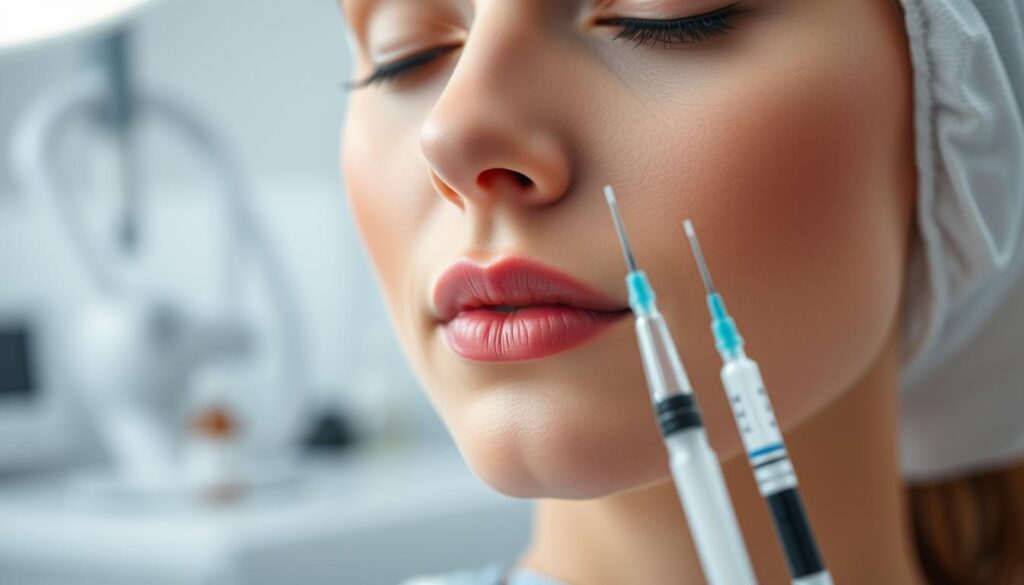 A close-up view of the Eleven Clinic's Botox treatment, showcasing the factors that influence its duration. The foreground features a serene, youthful face with delicate skin, subtly illuminated by soft, diffused lighting. In the middle ground, a set of medical instruments, including syringes and vials, are neatly arranged, conveying a sense of precision and professionalism. The background is a blurred, clinical setting, hinting at the scientific expertise behind the treatment. The overall atmosphere is calm, reassuring, and attentive to the nuances of the Botox process, reflecting the expertise of the Eleven Clinic.